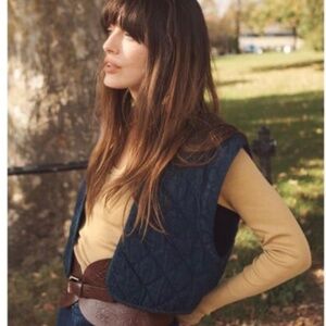 Zara XS Denim Cropped Quilted Vest NWT